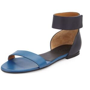 Chloé Blue Navy 2 Tone Gala Ankle/Toe Strap Flat sandal EU 38 US 8